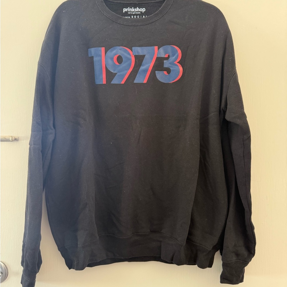 Black Crew Neck Sweater with 1973 Graphic